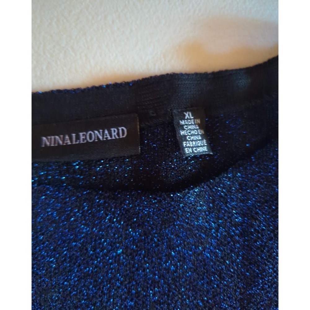 Nina Leonard Women's XL Sapphire/Black Glitter Sweater Long Sleeve HN2627AT - Picture 2 of 3